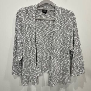 Eileen Fisher 3/4 Sleeve Open Front Cardigan Women’s Sz L Gray White Silk Blend